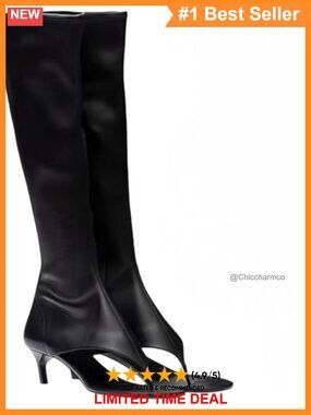 Open Toe Thong Knee High Boots Kitten Heel Stretch Fabric With Zipper